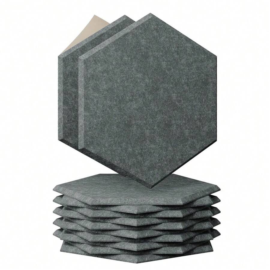 Self-Adhesive Hexagon Acoustic Panels - 12 Pack Soundproof Felt, 0.9" Thick, Noise Absorbing For Wall & Studio, Easy Installation, Home Recording - Gray - View 1