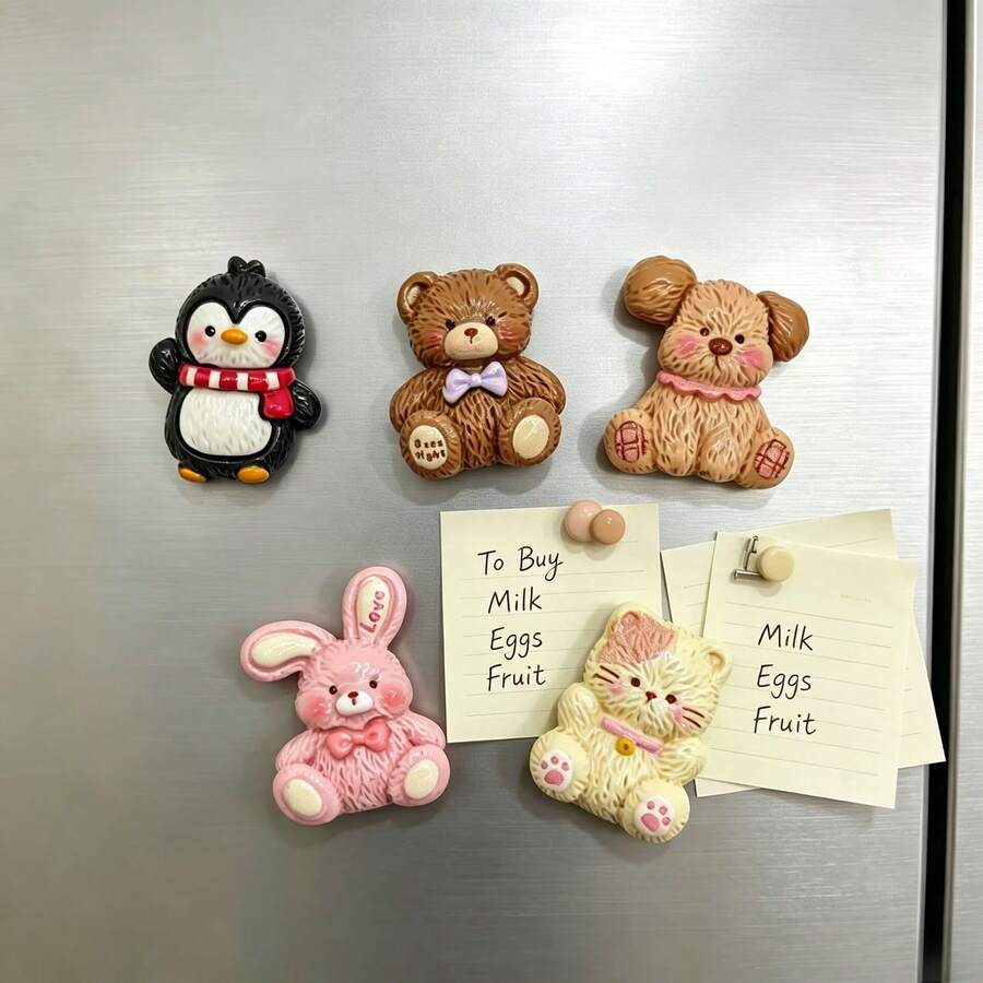 5/8/12pcs Cute Animal Refrigerator Magnets, Resin Penguin Bear Dog Rabbit Cat Refrigerator Stickers, Personalized Refrigerator Stickers, Kitchen Decoration, Home Decoration, Holiday Gifts For Friends, Party Gifts - Multi-color - View 1