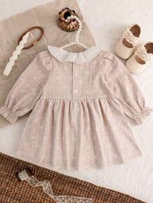 Infant Girl Casual Floral Print Long Sleeve Dress, Spring/Autumn - Apricot - View 2