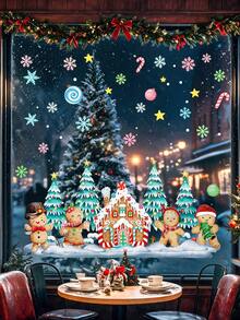 1pc Creative Christmas Gingerbread Man Window Stickers, Christmas Glass Decorations, PVC Static Cling Stickers, Home Decor, Shop Window Decorations, Suitable For Decorating Living Rooms, Kitchens, And Store Windows - Multi-color - View 3