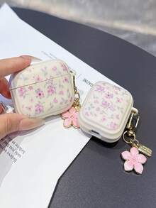1個可愛粉色花朵耳機保護殼，適用於AirPods Pro 3，防摔保護殼，Pro 2，可愛3米米白2女款，附粉色花朵鑰匙圈4 - 淺粉色 - 查看 3