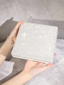 1pc Sparkling Rhinestone Jewelry Storage Box, Large Capacity Soft Grey Lining Jewelry Organizer Gift Box, Suitable For Necklaces, Earrings, Rings - White - View 3