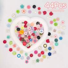 33/44/55/66/77/88/99Pcs Mixed Style Colorful Decorative Buttons Random Colors, Heart Flower Star Shape Resin Buttons, DIY Crafts Multi-Shape Sewing Buttons, Scrapbooking, Card Making, Handmade Jewelry, Clothing Decoration Accessories - Multicolor - View 14