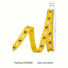 10 Yards/Roll Bee Satin Ribbon, Bee Day Decorative Ribbon, Floral Bee Striped Polka Dot Yellow Ribbon, Multiple Widths, For Gift Wrapping, DIY Crafts, Gift Wrapping Bows, Party Decoration, Christmas, Halloween - Multiple Styles - View 12