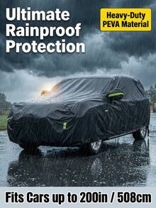 1pc Waterproof Full Car Cover, All Weather UV Snow Rain Wind Dust Resistant Heavy Duty Vehicle Cover With Green Reflective Strips & Windproof Straps, Universal Fit For Sedan & SUV, Outdoor Automotive Accessories - Multicolor - View 7