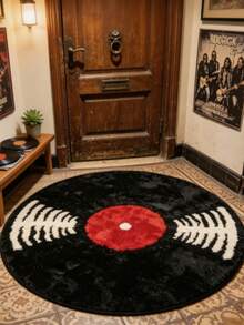1pc Black Vinyl Record Shaped Faux Cashmere 300g/㎡ Thick Rug, Plush Carpet, Autumn/Winter Decorative Rug, Bedroom Decor, Small Area Rug, Home Decor, Living Room Rug, Living Room Small Rug, Bedroom Carpet - Multicolor - View 1