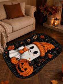 1pc Orange Cute Ghost With Hat Rug, Doormat, Small Rug, Welcome Mat, Carpet, Floor Mat, Outdoor Doormat, Kitchen Rug, Home Decor, Front Door Mat, Area Rug - Multicolor - View 1