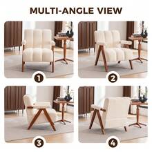 Bouclé Armchair With Wooden Frame, Beige Color - 米色 - 查看 6
