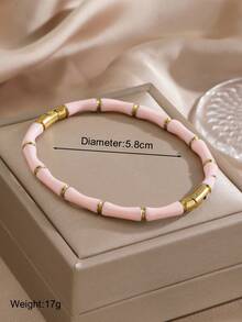 5 pièces/1 pièce Bracelet en acier inoxydable minimaliste avec joint en bambou et goutte d'huile colorée, convient pour le port quotidien et les fêtes des femmes - Multicolore - Voir 8