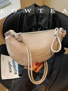 1 buah Tas Bahu Wanita Model Bulan Sabit Gaya Vintage dari Bahan PU Warna Polos dengan Jahitan Patchwork dan Penutup Resleting, Cocok untuk Pemakaian Sehari-hari dan Gaya Jalanan - Putih - View 4