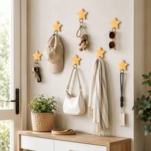 1pc Luxury Handmade Star-Shaped Solid Wood Wall Hook, Premium Heavy-Duty Self-Adhesive No-Drill Hook Storage, Minimalist Multi-Purpose Home Hardware, High-End Indoor Wall Decor Accessory - Multicolor - View 5