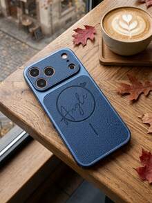 Personalized Customized Name Heart PU Leather Litchi Pattern Magnetic Wireless Charging Phone Case Compatible With IPhone 17 16 15 Pro Max 3D Embossed Laser Engraved Letter Anti Drop Mobile Phone Cover Daily Gift For Family And Friends - Navy Blue - View 2