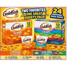 Tic Tac Goldfish Crackers Variety Pack, Colors & Cheddar Cheese Baked Crackers, 12 Snack Bags Each Variety, 24 Individual Snack Packs Total - Cheddar Cheese - View 1