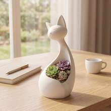 1pc 2-In-1 Cat Shaped Decorative Planter, Multifunctional Succulent Pot & Key Hook, Creative Desktop Organizer, Suitable For Entryway, Minimalist Home Decor, Living Room Ornament - Multi-color - View 4