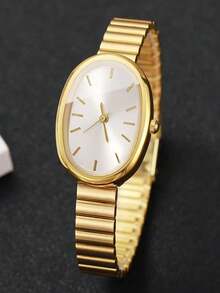 1pc Women's Gold Tone Oval Dial Bamboo Link Steel Band Watch - Luxury Minimalist Style - Birthday, Graduation Or Best Friend Gift - one-size - View 3