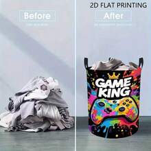 1pc Colorful Splatter Game Controller Print Foldable Laundry Basket With Handle, Dirty Clothes Storage Bin, Multi-Functional Organizer Box, Suitable For Gamers Bedroom, Game Room And Home Storage - Multicolor - View 3