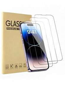 3 piezas/paquete Protector de pantalla de vidrio templado anti-arañazos de alta definición compatible con 17, 17 Pro, 17 Pro Max, 16 Pro Max, 16, 16 Pro, 16 Plus, a prueba de golpes - transparente - Ver 46