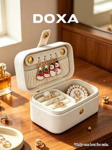 DOXA Mini 布料珠寶收納盒，便攜旅行珠寶收納盒，適用於耳環、戒指、項鍊 - 白色 - 查看 4