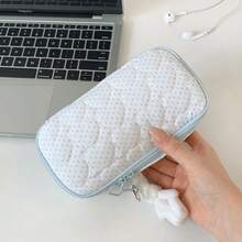 Blue Heart Polka Dot Print Pencil Case, Large Capacity Multi-Compartment Storage Bag, Portable Desktop Stationery Organizer, Multi-Functional Storage Bag, Suitable For Business Trips, School And Travel, Back To School Gift For Friends - Multicolor - View 7