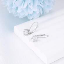S925 Sterling Silver Women's Earrings, Exquisite Minimalist Lobster Claw Earrings, Inlaid With Sparkling 3D Cubic Zirconia, Fashionable Classic, Suitable For Daily Wear, Beautiful Women's Jewelry Gift, Anti-Oxidation Packaging - Silver - View 6