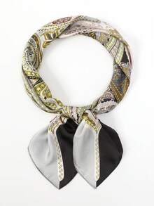 1pc Bohemian Paisley Pattern Silk Square Scarf, 27.5" X 27.5", Fashion Design, Suitable For Daily Wear - S18854-black Gray - View 2