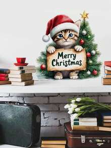 Cute Christmas Cartoon Cat Wall Stickers, Kitten Christmas Tree Gift Box Patterns, Self-Adhesive And Removable Wall Decals, Suitable For Fridge, Cabinet Doors, Living Room, And Bedroom, DIY Soft Decoration For Home Parties At Christmas - Wall Stickers - View 7