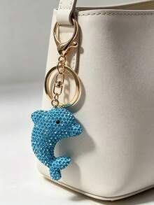 Full Rhinestone Blue Dolphin Keychain, Cute Crystal Fish Bag Charm, Car Key Pendant Accessories For Women - Blue - View 5