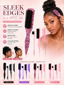 Leopard Print Edge Control Hair Brush, Women's, Smooth Back Combing Hair Brush, For Flyaways, Hairline Styling Brush, Suitable For Smooth Ponytail, Bun And Updo, Pointed Tail Handle For Easy Parting, Travel Hair Styling Accessory - 1pc - View 13