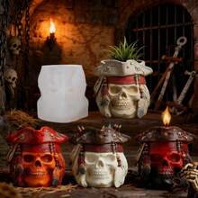 Molde de silicona de resina, molde de silicona de calavera pirata, adecuado para cemento DIY, yeso, molde de maceta de resina, maceta multifuncional para suculentas, molde de silicona para taza de vela de aromaterapia, molde de adorno de decoración de escritorio, material de silicona de fácil liberación, contenedor de arreglo de flores secas para el hogar, molde de regalo DIY hecho a mano, reutilizable - Multicolor - Ver 3
