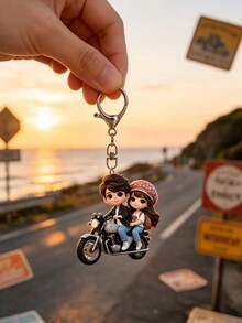 2D平面浪漫情侶摩托車圖案壓克力鑰匙圈，汽車內飾裝飾、家居裝飾，新穎壓克力設計鑰匙圈配件，耐用且輕巧，適用於汽車鑰匙圈、手機鑰匙圈、背包和錢包鑰匙圈裝飾，可作為生日禮物、摩托車愛好者鑰匙圈、汽車鑰匙吊飾 - 彩色 - 查看 8