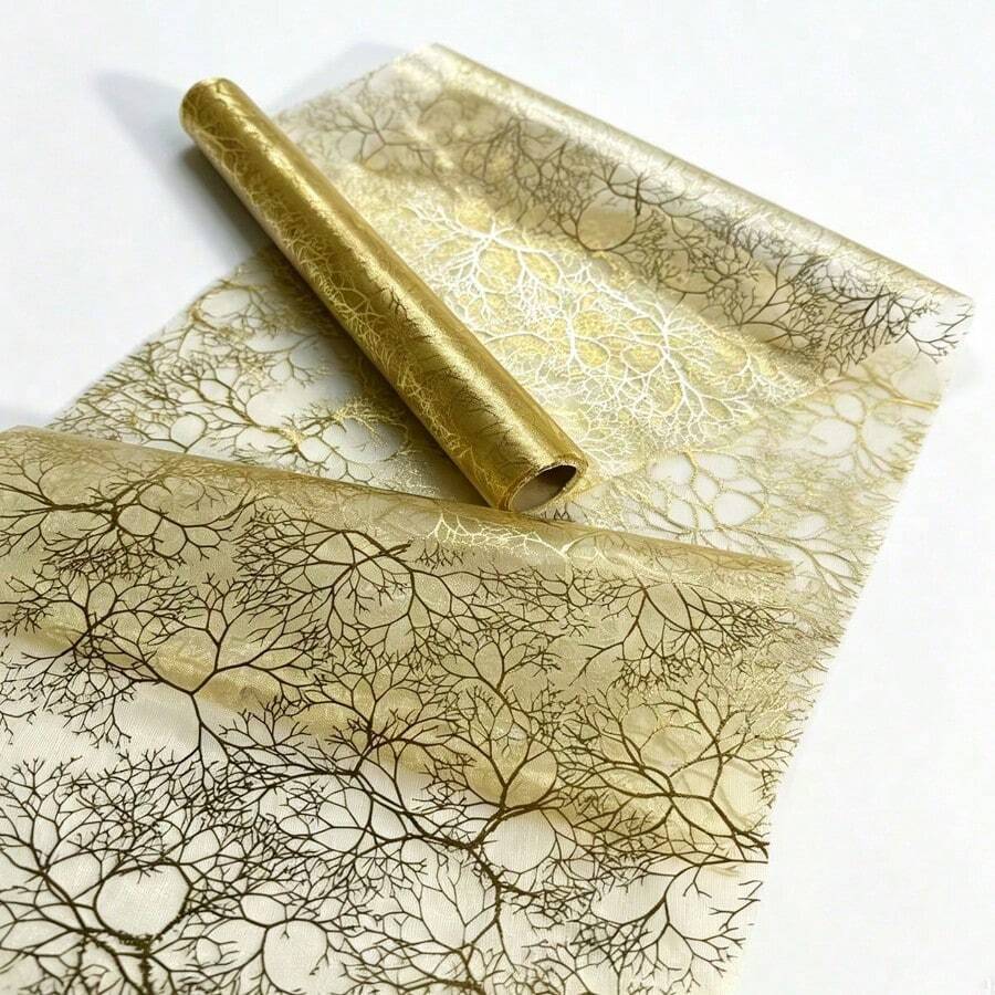 1pc Shiny Gold Foil Branch Table Runner, (Gold) Branch Mesh Tablecloth Table Mat, Bohemian, Suitable For Romantic Wedding, Bridal Shower Party And Birthday, Valentine's Day, New Year Party, Holiday And Daily Home Decor - Gold - View 1