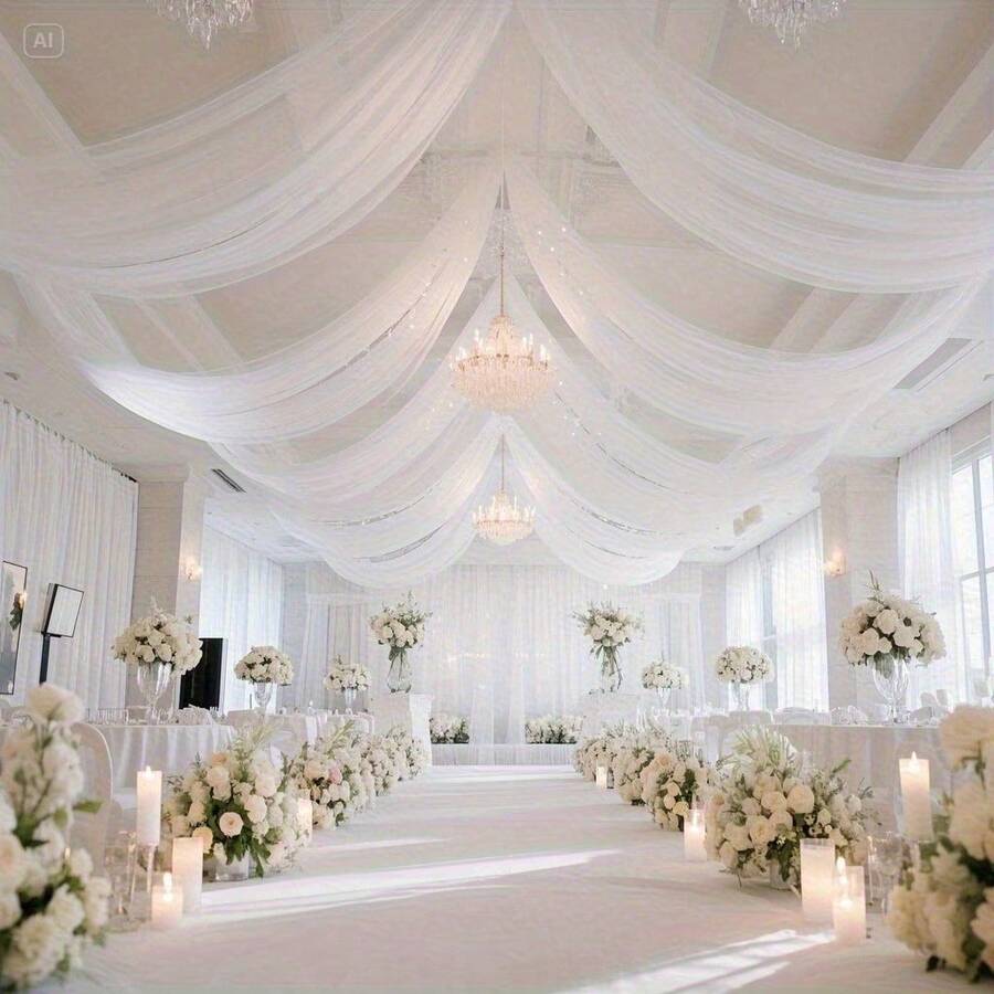 White Tulle Wedding Backdrop Arch Hanging Curtain, Multiple Length Options, Suitable For DIY Bridal Shower, Birthday, Halloween And Christmas Decoration - Washable Transparent Party Ceremony Backdrop, Perfect Valentine's Day And Bridal Gift, Wedding Decoration, Event Decoration, Minimalist Design, High-Quality Handmade Mesh Material, Suitable For DIY Tutu Skirt, Gift Bow Handmade, Wedding Party Decoration