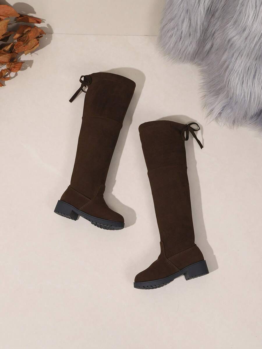 Autumn/Winter New Girls' Long Boots, Winter Tall High-Top Black Fleece-Lined Long Boots, Fashionable And Versatile - Mocha Brown - View 1