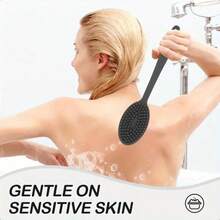 Silicone Back Scrubber For Shower - 1 /2/3/4/5/6 Pcs Short Handle Body Brush Set, Double-Sided Exfoliating And Massage, Soft Bristles, Rich Lather - Easy-To-Clean & Hang Dry Design, Unscented, No Battery Needed - Black - View 7