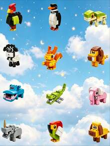 Youleli 12pcs Kids Cartoon Animal Building Blocks Puzzle Toy Set, Educational DIY Interlocking Assembly Blocks, Suitable For Boys And Girls Birthday And Christmas Gifts - Multicolor - View 3