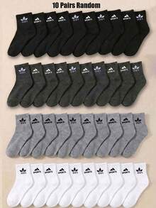 5/10/20 Pairs Random Solid Sports Crew Socks Back To School Black White Grey Breathable Athletic Socks For Boys Girls Daily Wear Running Training - Multicolor - View 8
