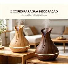 Difusor Aromatizador Umidificador 400ml com Controle Remoto, Difusor de Aroma Ultrassônico com Luz LED, Silencioso, Ideal para Casa e Escritório - Marrom Claro - Visão 3