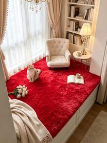 1pc Rectangular Red Decorative Rug, Bedroom Decor, Small Rug, Carpet, Home Decor, Living Room Rug, Living Room Small Rug, Bedroom Rug, Living Room Home Decor, Outdoor Rug, Washable Rug, Christmas Gift - Red - View 3