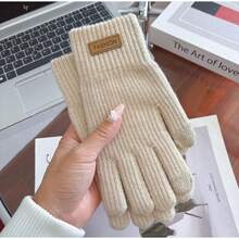 1 Pair Women's Thick Warm Touchscreen Knitted Knitted Gloves, Windproof Fingerless Gloves For Electric Scooter Riding, Fashion Letter Logo Gloves - A - View 10