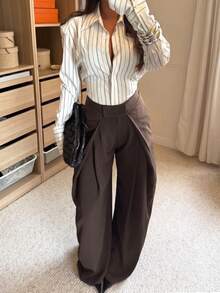 2026 Autumn/Winter New Tailored Wide-Leg Pants, Pleated Design, Non-Transparent Fabric, Comfortable To Wear. - Volcanic Gray - View 3