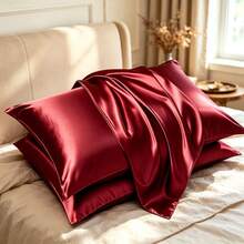 Soft Breathable Smooth Solid Color Satin Pillowcase, Ice Silk Texture, Skin-Friendly Comfortable, Home Use - Multicolor - View 2