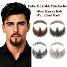 Fake Beard& Mustache, Men's Realistic Invisible Lace False Facial Hair | 100% Human Hair, Hand-Tied On Breathable Lace. Natural Facial Hair For Cosplay, Theater & Daily - Multicolor - View 1