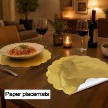 10/20/30pcs Gold Floral Mirror Paper Disposable Round Placemats 34cm, Gold Surface Floral Tray Placemats, Suitable For Kitchen, Banquet Table Setting, Wedding, Birthday, Dinner Party Decoration - Multicolor - View 4