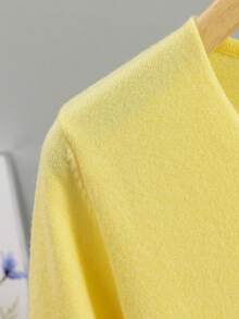 GIGOGOU كنزة صوفية صفراء رقيقة أساسية للربيع/الخريف بمقاسات كبيرة 1XL-4XL، ناعمة ومريحة، ملابس علوية علوية كاجوال مناسبة للخريف - أصفر - مشاهدة 10