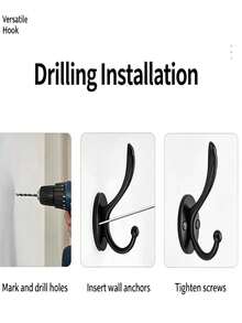 Double Layer Extra Large Thickened Wall Hook, Vintage Black Surface Treatment, Easy To Install, Vintage Style, Suitable For Entryway, Kitchen, Closet, Behind Door And Home Decor - B - View 4