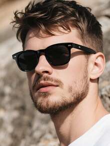 1 PC Men's Classic Casual Square Fashion Glasses Lightweight PC Frame Solid Color Lenses For Daily Commute Driving With Glasses Box - Multicolor - View 11