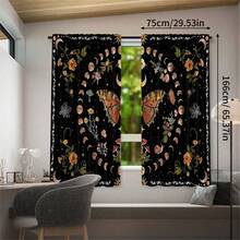 2 buah Tirai Semi-Transparan Motif Kupu-kupu dan Jamur Fase Bulan Bergaya Bohemian Vintage, Poliester 90GSM Semi-Transparan untuk Perlindungan Privasi, Mudah Dipasang, Cepat Kering, Tahan Pudar, Tirai Ringan yang Dapat Dilepas dan Dicuci, Cocok untuk Rumah, Kamar, Dapur, dan Sekat atau Dekorasi Lainnya - MultiWarna - View 18