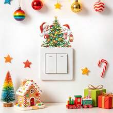 1PC 4 Styles Optional Waterproof Self‑Adhesive PVC Switch Decal, Cute Santa Mouse Christmas Tree Holiday Pattern, Removable Decorative Wall Socket Sticker, Home Wall Decor For Indoor House Christmas Winter Decoration - 1PC - View 5