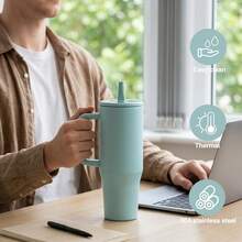 AGH 7pcs Mix Color 40OZ Powder Coated Tumblers With Flip Straw Lids Travel Mug Durable Reusable Coffee Cup - Perfect For Outdoors, Home, Office, Sports DIY Laser Design For Outside Gifts - A - View 4