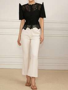 Modern Philippine Style Butterfly Sleeve Lace Top - Black - View 3